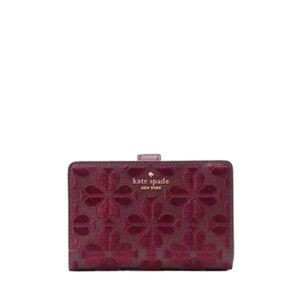 Kate Spade ♠️ Spade Flower Embroidered Medium Bifold Wallet in Dark Merlot
